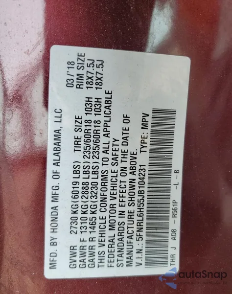 2018 Honda Odyssey Ex from USA, damaged, VIN 5FNRL6H55JB104231